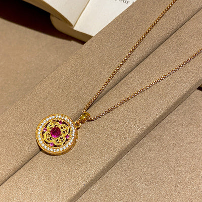 Round flower natural crystal necklace