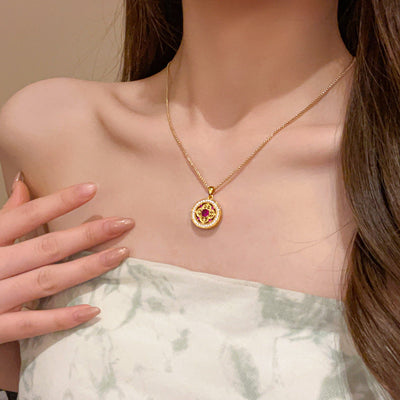 Round flower natural crystal necklace