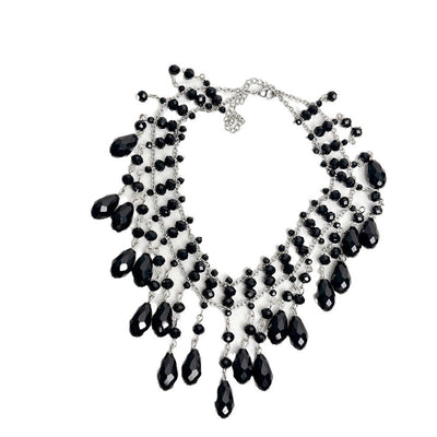 Black water drop tassel necklace