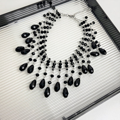 Black water drop tassel necklace