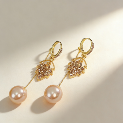 Leaf Tassel Pearl Earrings
