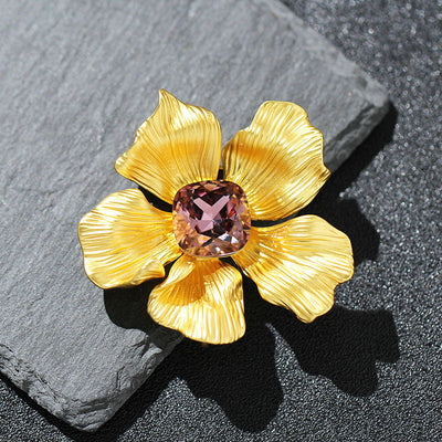 Floral natural crystal brooch