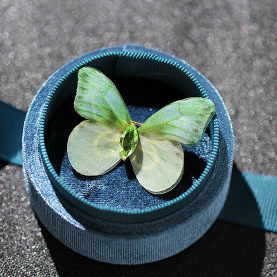 Gossamer butterfly natural crystal brooch