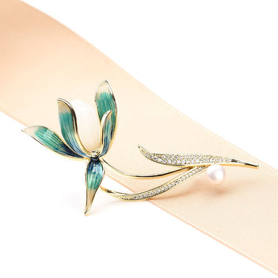Lotus Natural Emerald Jade Stone Brooch