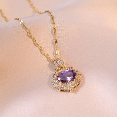 Lucky peach natural crystal necklace