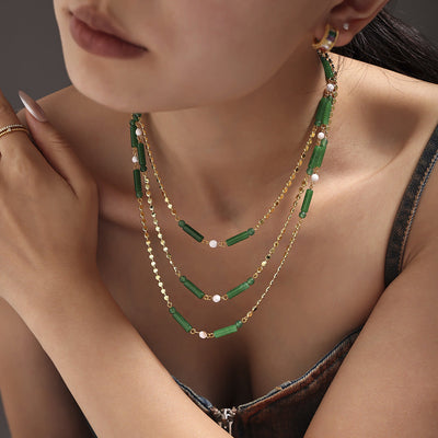 Natural Emerald Jade Stone Bamboo Necklace