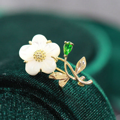 Natural white fritillary carved flower brooch