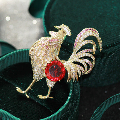 Rooster natural crystal brooch