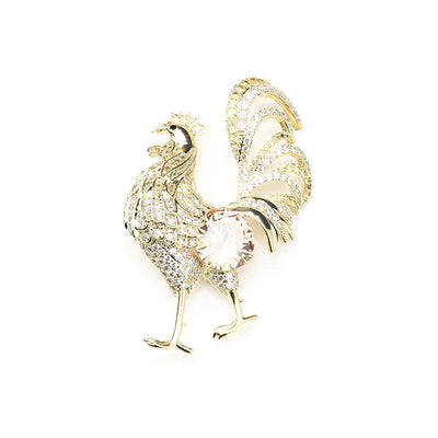 Rooster natural crystal brooch