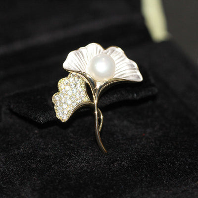Ginkgo Leaf Natural Freshwater Pearl Brooch