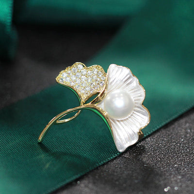 Ginkgo Leaf Natural Freshwater Pearl Brooch