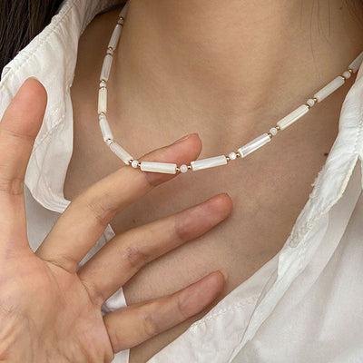 Natural white mother-of-pearl beaded necklace