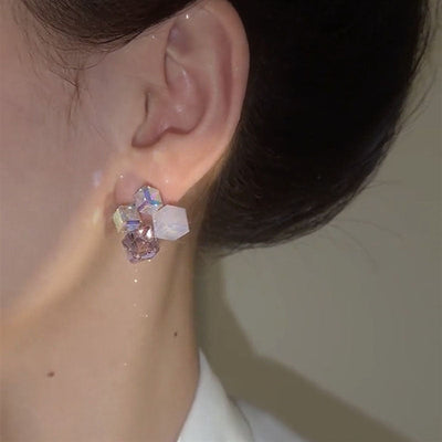 Four Square Natural Crystal Stud Earrings