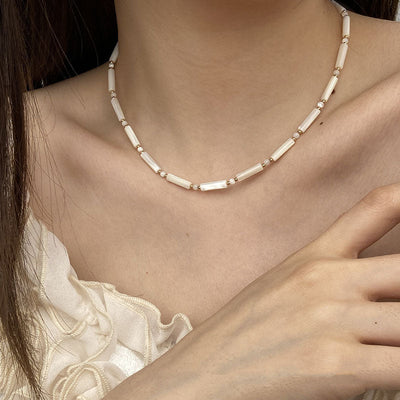 Natural white mother-of-pearl beaded necklace