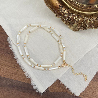 Natural white mother-of-pearl beaded necklace