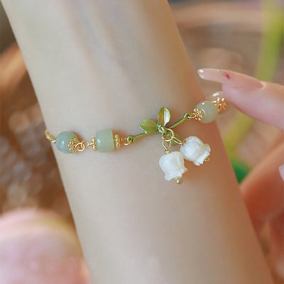 Natural Emerald Jade Stone round bead lily of the valley bracelet