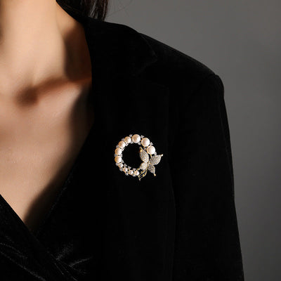 Butterfly Silk Scarf Natural Freshwater Pearl Brooch