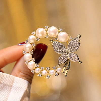 Butterfly Silk Scarf Natural Freshwater Pearl Brooch