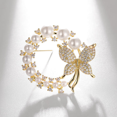 Butterfly Silk Scarf Natural Freshwater Pearl Brooch