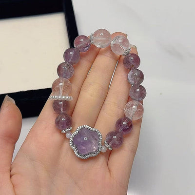 Five-petal Natural Crystal Round Bead Bracelet