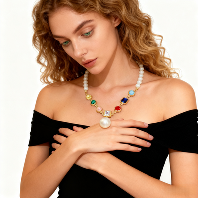 Multicolor Crystal & Pearl Necklace