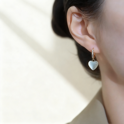 Heart-Shaped Cat’s Eye Earrings