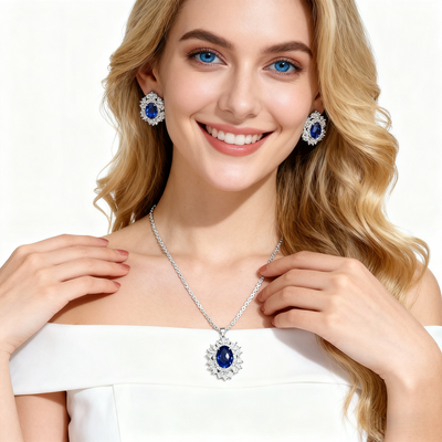 925 Silver Aquamarine Necklace & Earring Set
