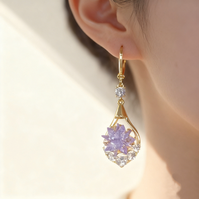 Frosted Flower-Cut Gold Earrings