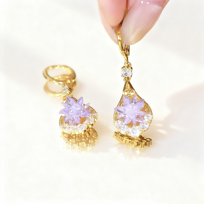 Frosted Flower-Cut Gold Earrings