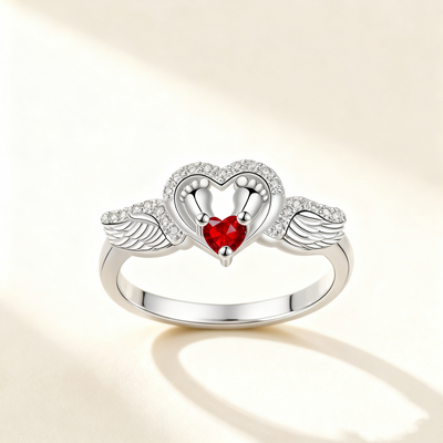 Little Foot Red Crystal Wing Ring