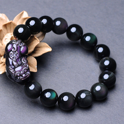 PiYao ? Natural Double Rainbow Eye Obsidian Bracelet