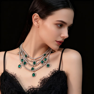 Multi-Layer Emerald Green Crystal Necklace