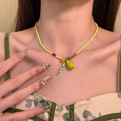 Natural Agate Green Pear Necklace