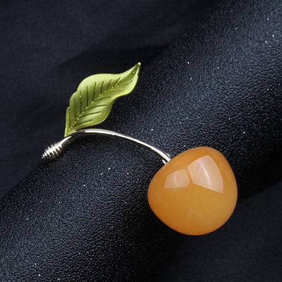 Cherry natural agate brooch