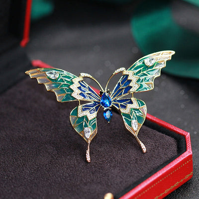 Butterfly red and blue natural crystal brooch