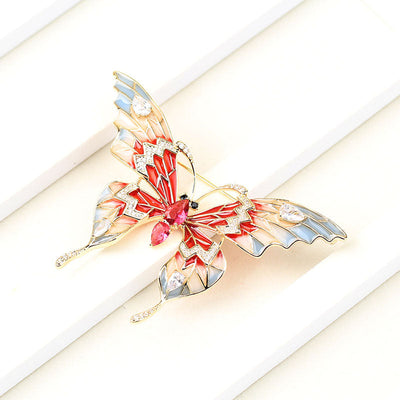 Butterfly red and blue natural crystal brooch