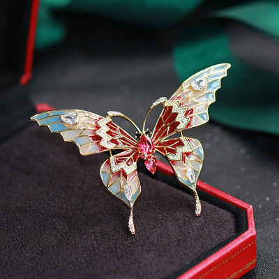 Butterfly red and blue natural crystal brooch