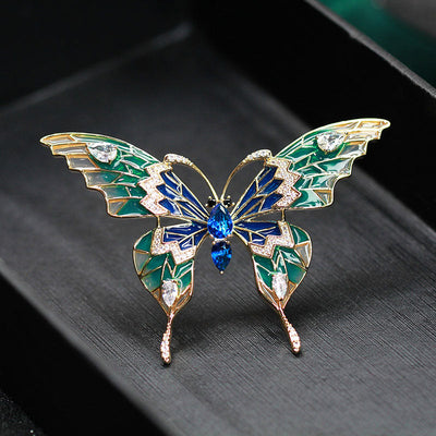 Butterfly red and blue natural crystal brooch