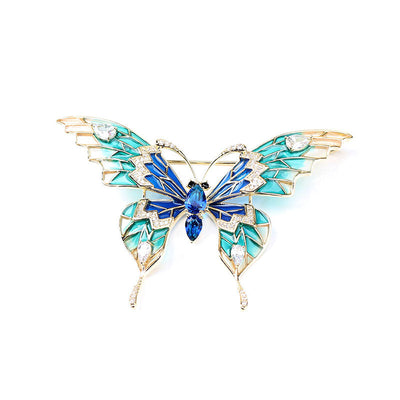 Butterfly red and blue natural crystal brooch