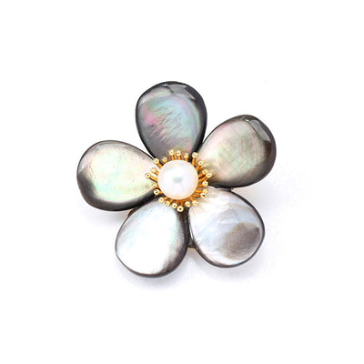 Natural black shell flower brooch