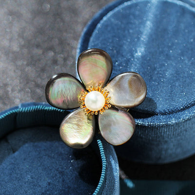 Natural black shell flower brooch