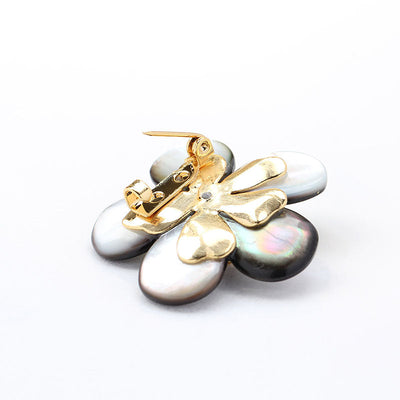 Natural black shell flower brooch