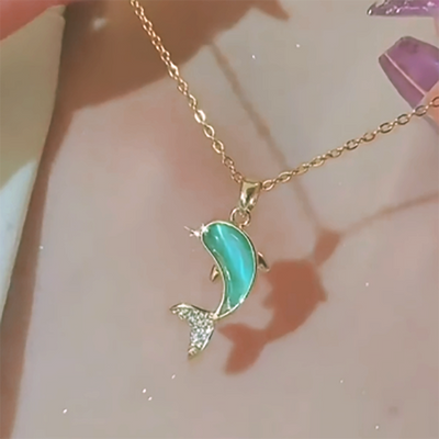 Dolphin Cat's Eye Crystal Pendant Necklace