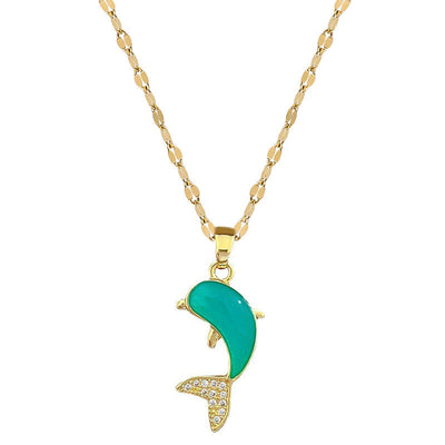 Dolphin Cat's Eye Crystal Pendant Necklace