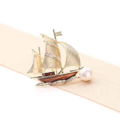Smooth sailing natural freshwater pearl brooch