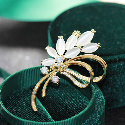 Natural cat's eye bouquet brooch