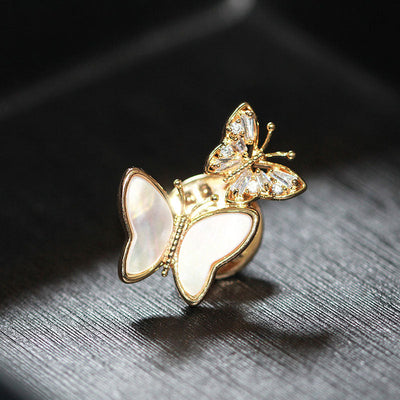 Double Butterflies Natural Fritillary Brooch