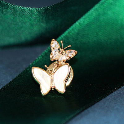 Double Butterflies Natural Fritillary Brooch
