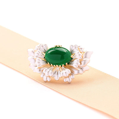 Peony Natural Emerald Jade Stone Brooch