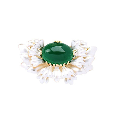 Peony Natural Emerald Jade Stone Brooch